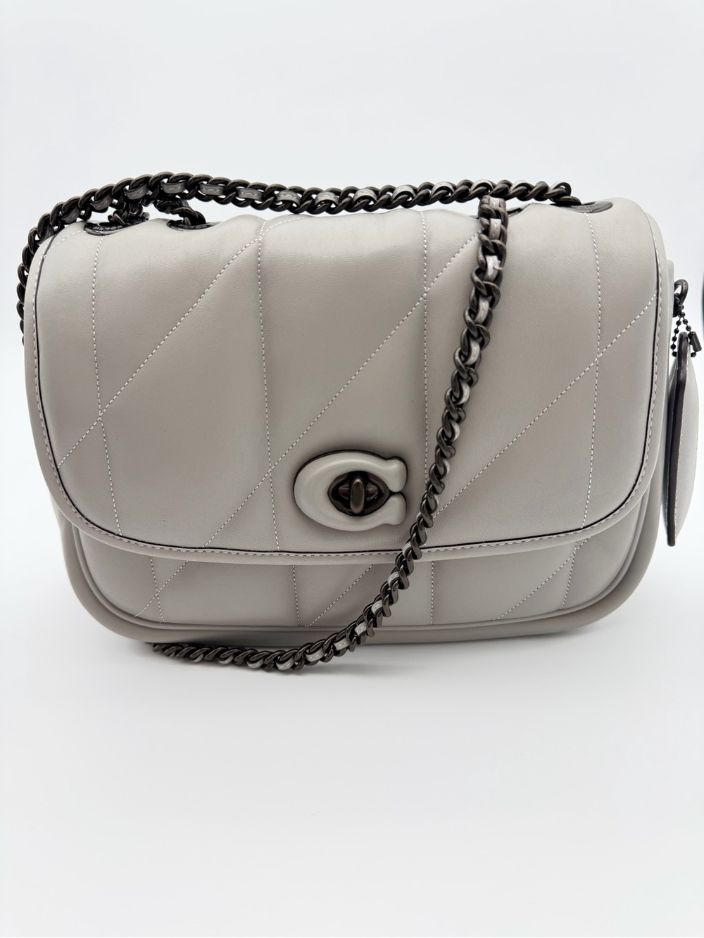 Coach Quilted Pillow Madison Chain Shoulder Crossbody Bag  Gray C8560